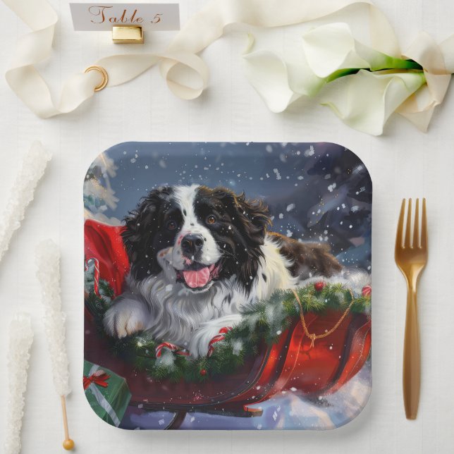 Newfoundland Dog Christmas Festive Paper Plate (Wedding)