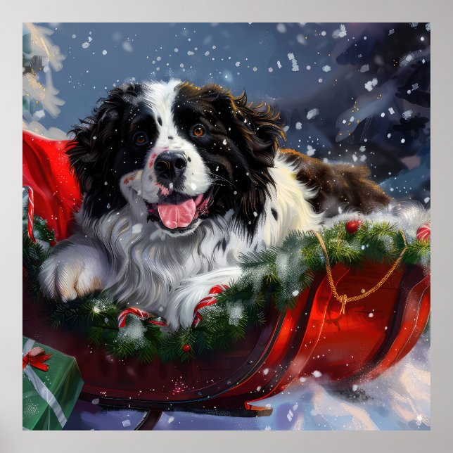 Newfoundland Dog Christmas Festive Poster (Front)