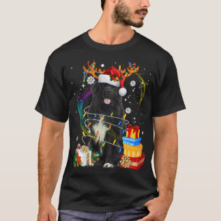 Newfoundland Dog Christmas Funny Dog Reindeer Sant T-Shirt