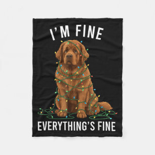 Newfoundland Dog Christmas I'm Fine Everything Is Fleece Blanket