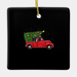 Newfoundland dog christmas on red car truck gift ceramic ornament
