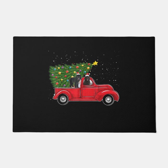 Newfoundland dog christmas on red car truck gift doormat (Front)