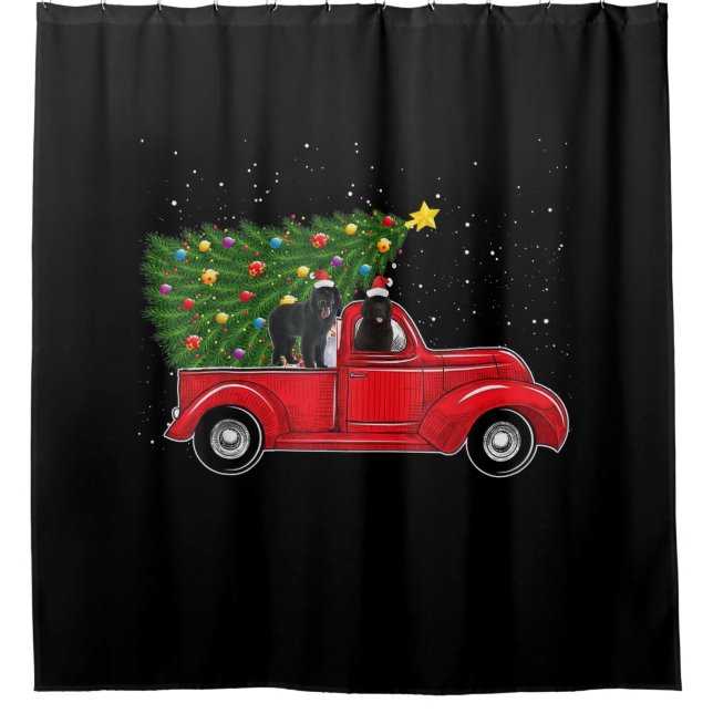 Newfoundland Dog Christmas On Red Car Truck Xmas (Front)