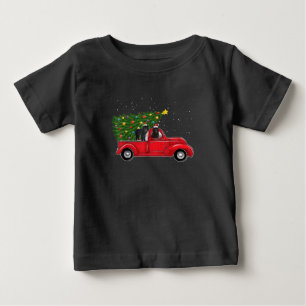 Newfoundland Dog Christmas On Red Car Truck Xmas Baby T-Shirt