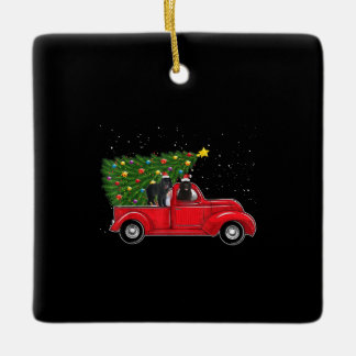 Newfoundland Dog Christmas On Red Car Truck Xmas Ceramic Ornament