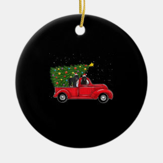 Newfoundland Dog Christmas On Red Car Truck Xmas Ceramic Ornament