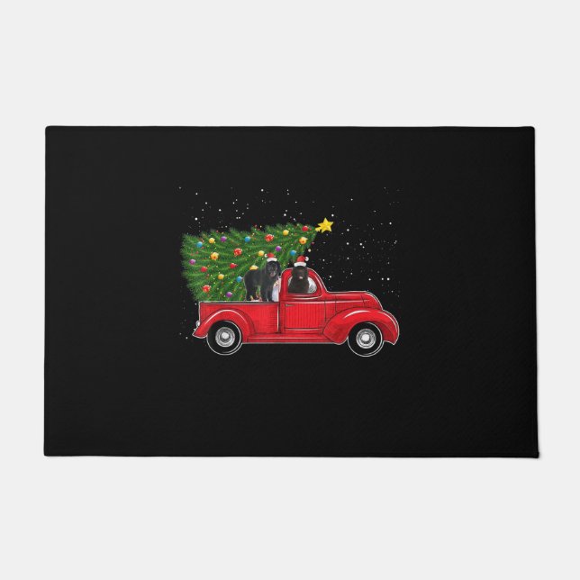 Newfoundland Dog Christmas On Red Car Truck Xmas Doormat (Front)