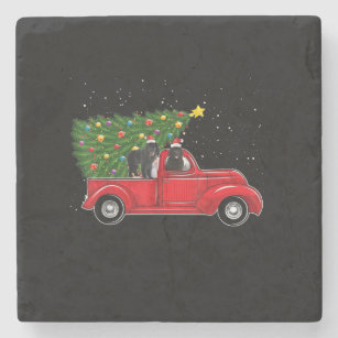 Newfoundland Dog Christmas On Red Car Truck Xmas Stone Coaster
