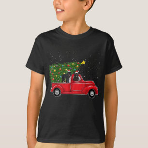 Newfoundland Dog Christmas On Red Car Truck Xmas T-Shirt