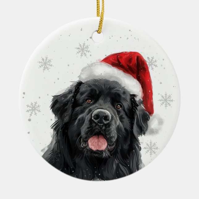 Newfoundland Dog Christmas Personalized Ceramic Ornament (Front)