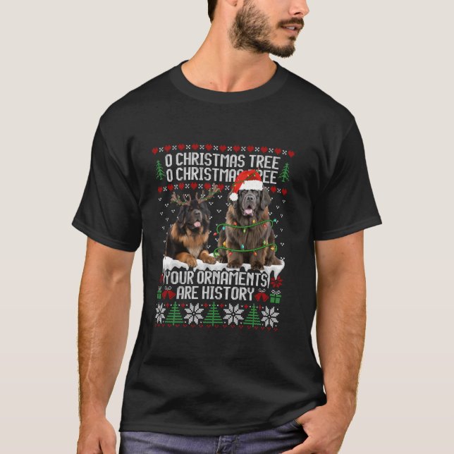 Newfoundland Dog Christmas Tree Lights Puppy Dog L T-Shirt (Front)
