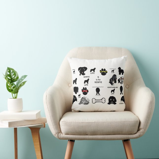 Newfoundland Dog Collage Throw Pillow (Chair)