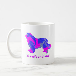 Newfoundland Dog Cute Hot Pink & Blue on White Coffee Mug