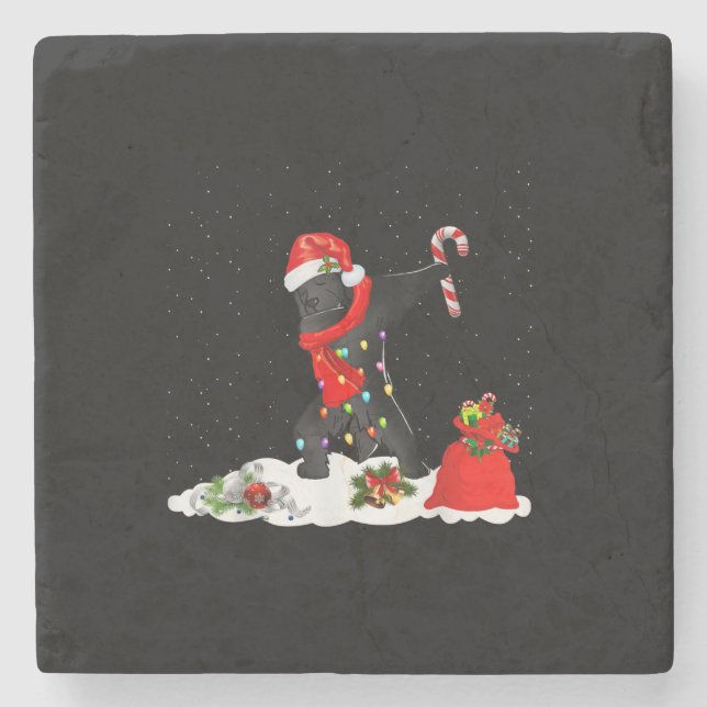 Newfoundland Dog Dabbing Funny Christmas Stone Coaster (Front)