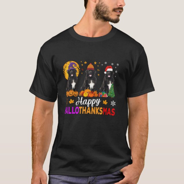 Newfoundland Dog Halloween Christmas Hallothanksma T-Shirt (Front)