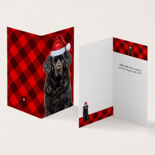 Newfoundland Dog Holiday Red Plaid Christmas Card