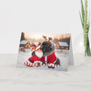 Newfoundland Dog Hugging His Stuffed Reindeer Card