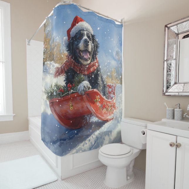 Newfoundland Dog in Sledge Let it Snow Christmas (In Situ)