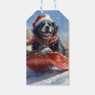 Newfoundland Dog in Sledge Let it Snow Christmas Gift Tags