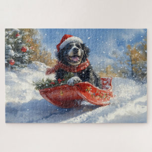 Newfoundland Dog in Sledge Let it Snow Christmas Jigsaw Puzzle