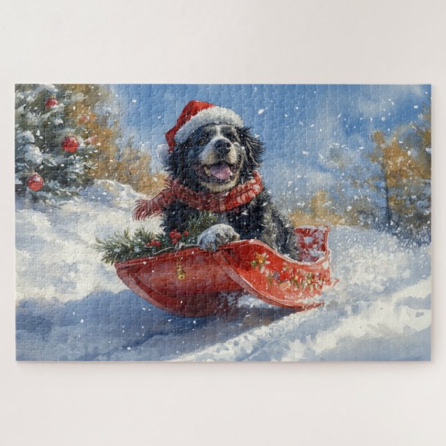 Newfoundland Dog in Sledge Let it Snow Christmas Jigsaw Puzzle (Horizontal)