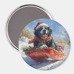 Newfoundland Dog in Sledge Let it Snow Christmas Magnet