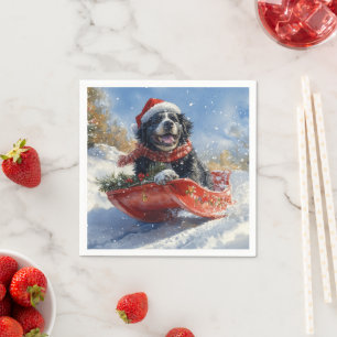 Newfoundland Dog in Sledge Let it Snow Christmas Napkin