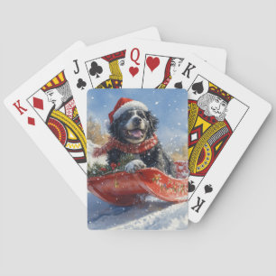Newfoundland Dog in Sledge Let it Snow Christmas Playing Cards