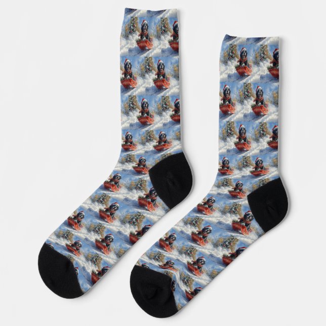 Newfoundland Dog in Sledge Let it Snow Christmas Socks (Left)
