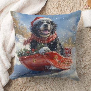 Newfoundland Dog in Sledge Let it Snow Christmas Throw Pillow