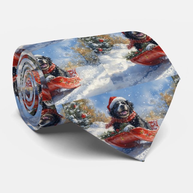 Newfoundland Dog in Sledge Let it Snow Christmas Tie (Rolled)