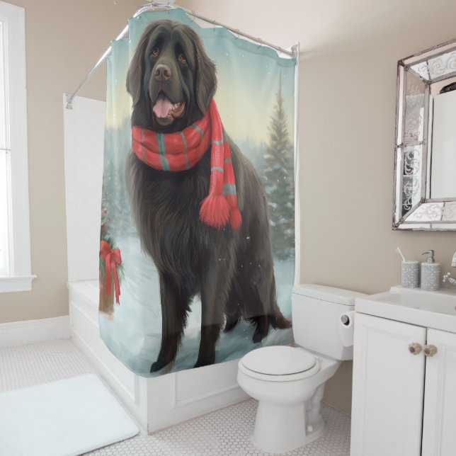 Newfoundland Dog in Snow Christmas (In Situ)