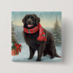 Newfoundland Dog in Snow Christmas 2 Inch Square Button