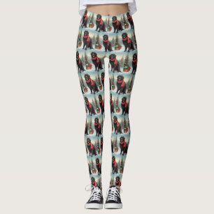 Newfoundland Dog in Snow Christmas Leggings