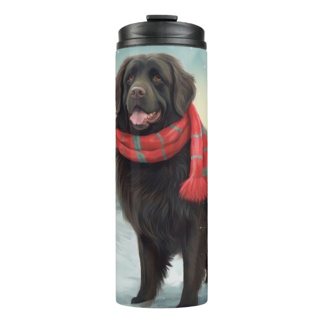 Newfoundland Dog in Snow Christmas Thermal Tumbler (Front)