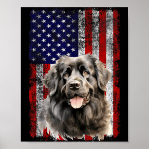 Newfoundland Dog Lover Flag 4th of July Patriotic Poster