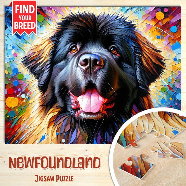 Newfoundland Dog Portrait Acrylic Art Print Dog Jigsaw Puzzle (Creator Uploaded)