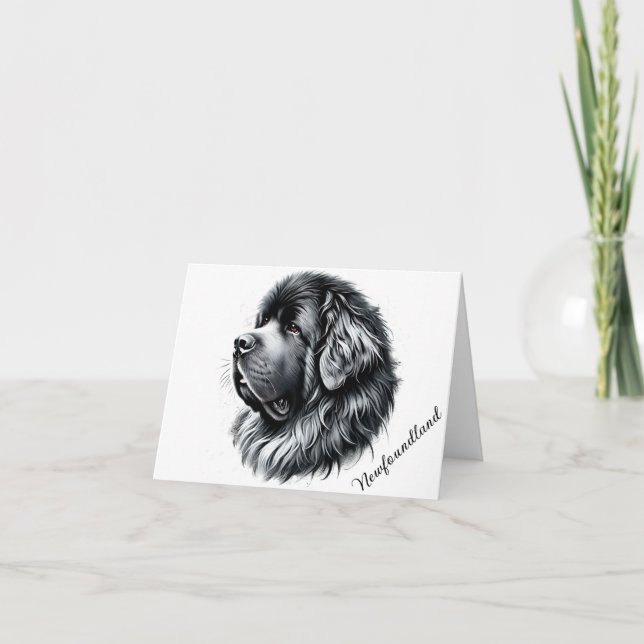 Newfoundland Dog Profile Folded Note Card (Front)