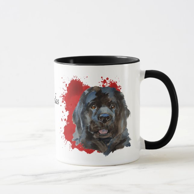 Newfoundland Dog Red Abstract Background Mug (Right)
