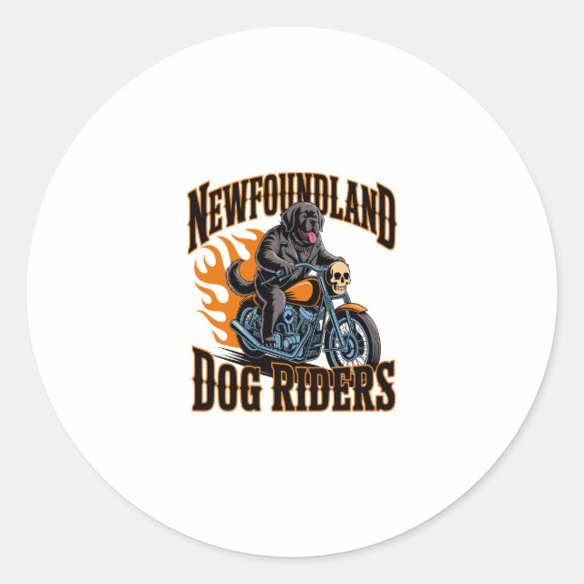 Newfoundland Dog Rider Classic Round Sticker (Front)