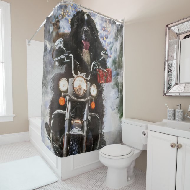 Newfoundland Dog Riding Motorcycle Christmas  (In Situ)