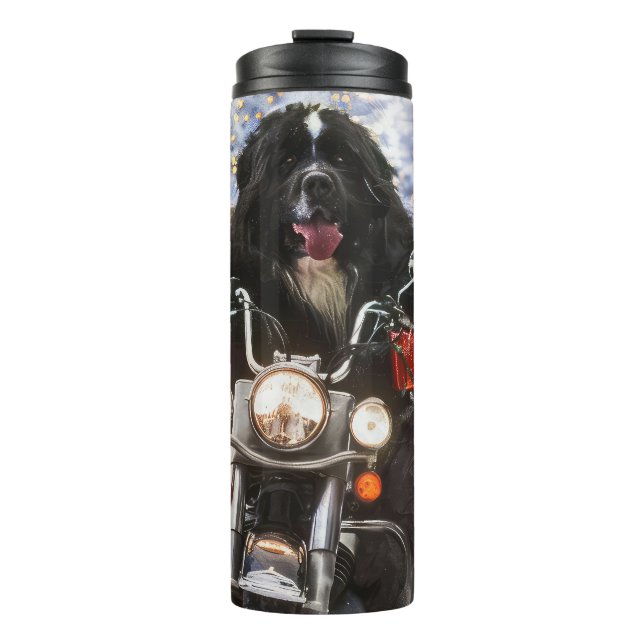 Newfoundland Dog Riding Motorcycle Christmas  Thermal Tumbler (Front)