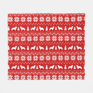 Newfoundland Dog Silhouettes Christmas Pattern Fleece Blanket