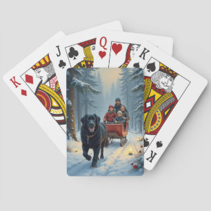 Newfoundland Dog Snowy Sleigh Ride Christmas Playing Cards