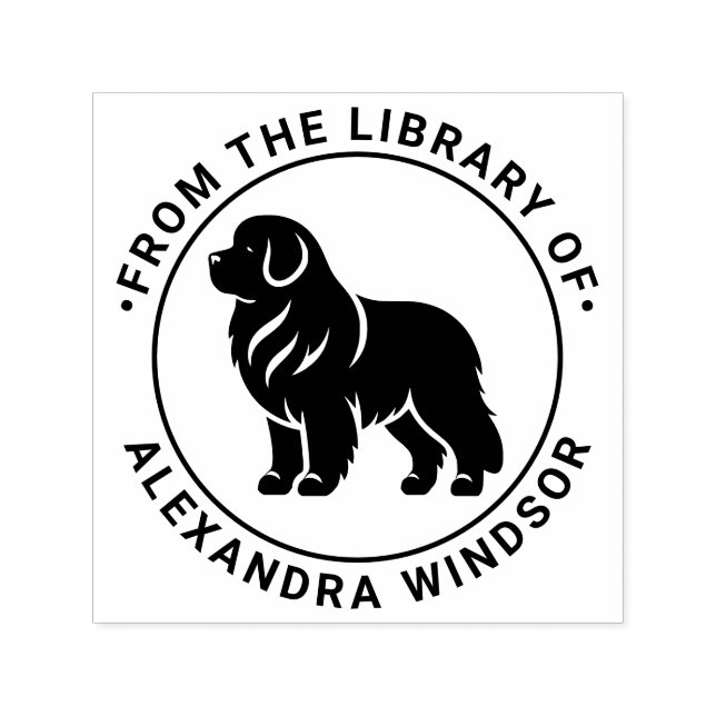 Newfoundland Dog Standing Sil Library Book Name Self-inking Stamp (Design)