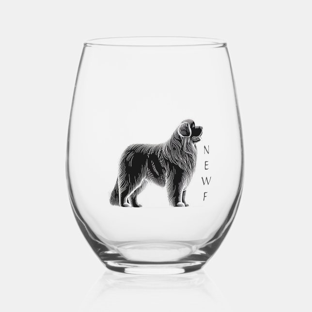 Newfoundland Dog Stemless Wine Glass (Front)