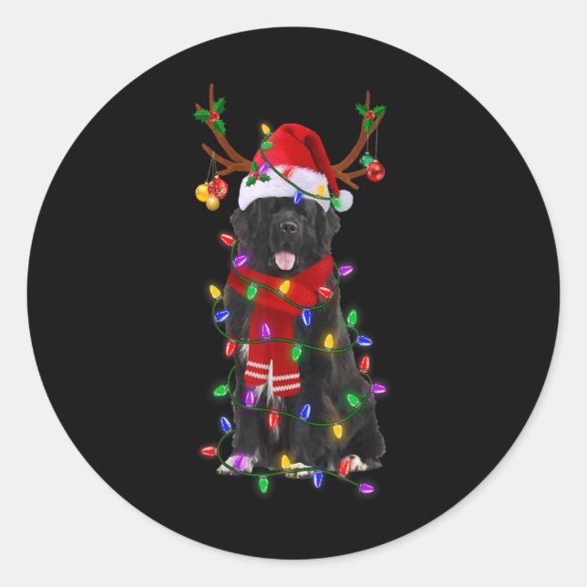 Newfoundland Dog Tree Christmas Lights Xmas Pajama Classic Round Sticker (Front)