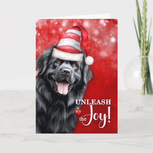 Newfoundland Dog Unleash the Joy Christmas Holiday Card (Front)