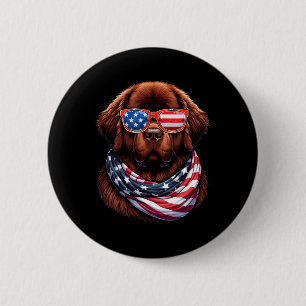 Newfoundland Dog Usa Flag American Patriotic Dog 4 2 Inch Round Button