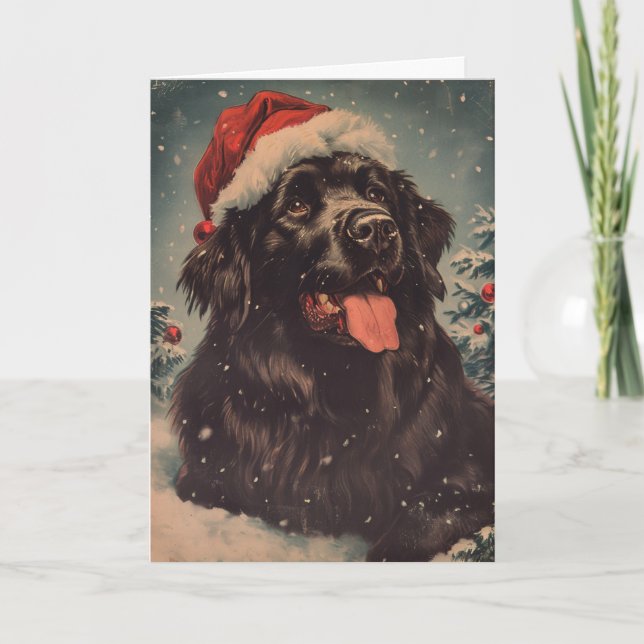 Newfoundland dog vintage personalized Christmas  Holiday Card (Front)